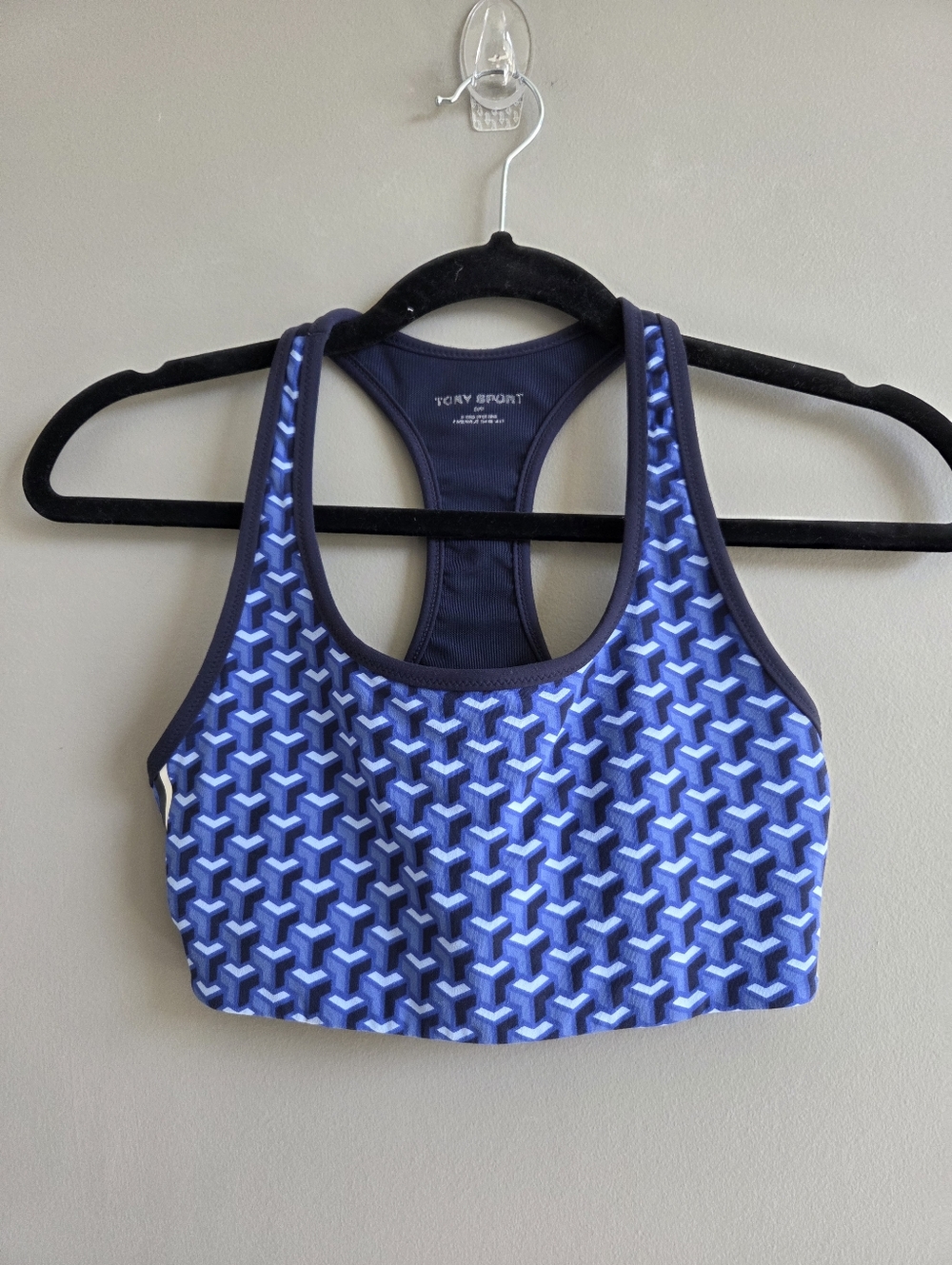 Tory Sport Geometric‎ Racerback Sports Bra In Navy Blue Size S